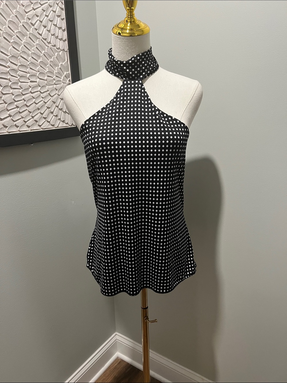 Moda International Black and White Polka Dot Halter Camisole